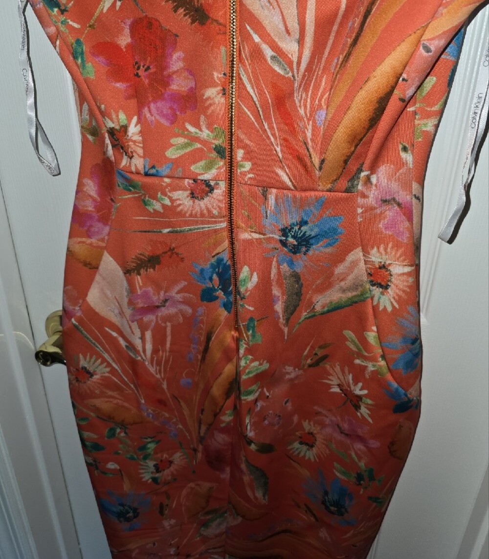 Calvin Klein Floral Sheath Dress in Coral Size 6 - Picture 5 of 6